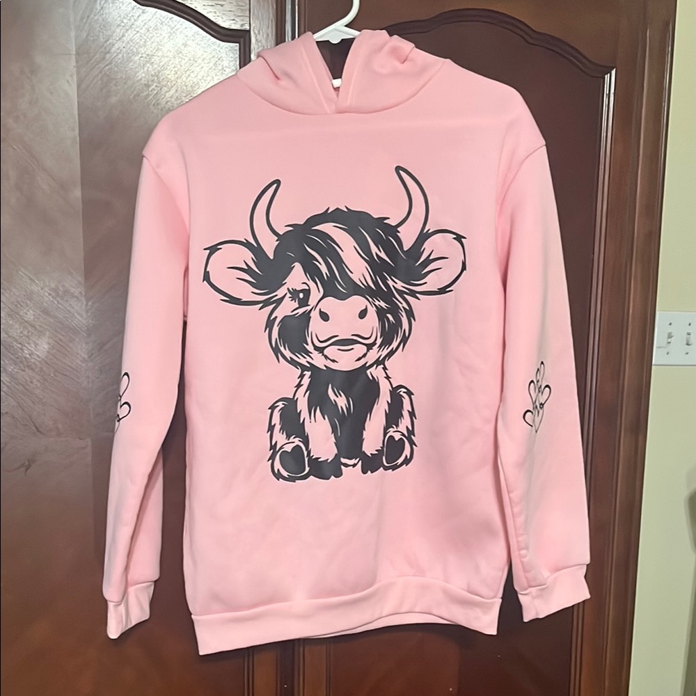 Pink Hoodie with Graphic Cow Print NWOT